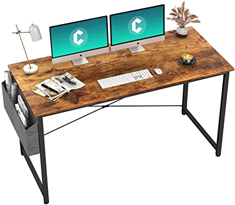 Cubiker Computer Desk 55" Home Office Writing Study Desk, Modern Simple Style Laptop Table with Storage Bag, Rustic