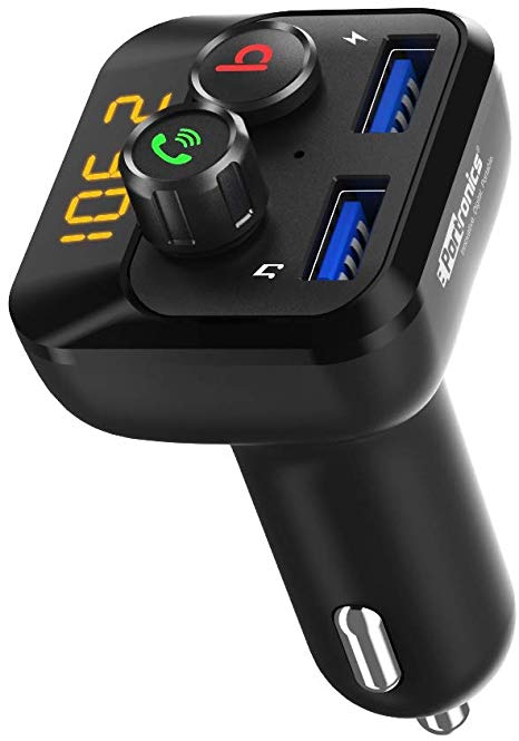 Portronics AUTO 10, a Bluetooth - FM Transmitter in-Car Radio Adapter for Hands-Free Calling, Music Streaming, Micro SD   USB Music, 3.4A Dual USB Fast Charger, Supports All Smartphones (Black)