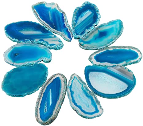 rockcloud 10 Pcs Agate Light Table Slices, Healing Crystals Geode Stones,Irregular Home Decoration Jewelry Making,Blue