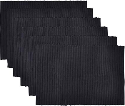 Yourtablecloth Ribbed Cotton Placemats – Placemat with Thicker Construction – Heavy Duty, Eco Friendly & Elegant Large Placemats –Set of 6 –Be it Restaurant or Home – Black