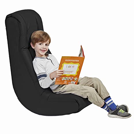 Factory Direct Partners-10488 Soft Floor Rocker - Cushioned Ground Chair for Kids Teens and Adults - Great for Reading, Gaming, Meditating, TV - Black