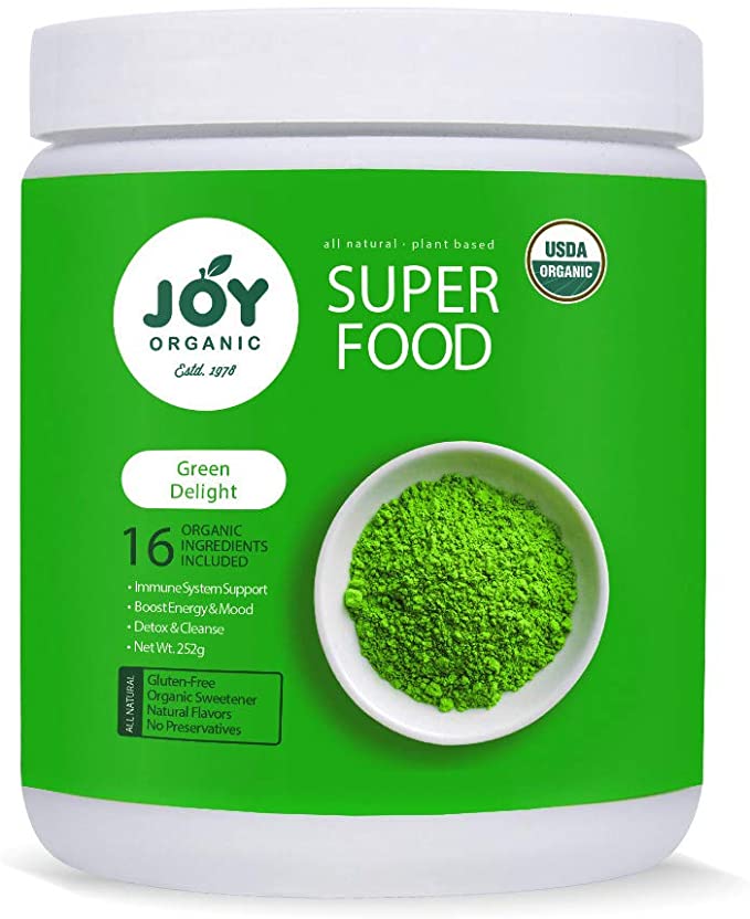 Joy Organic Green Delight Superfood Powder-16 Organic Green superfoods Including Wheat Grass, Spirulina, Matcha Green Tea-Support Immunity, Metabolism, Digestion and Energy-Vegan and Non GMO Formulav