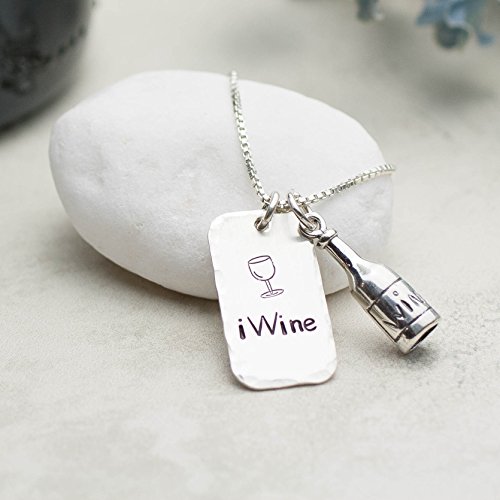 Wine Lover Gift, Handmade Sterling Silver Charm Necklace, Wine Bottle and Charm, Gift for Friend, Fun Gift