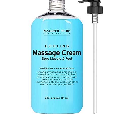 MAJESTIC PURE Cooling Foot and Muscle Massage Cream - for Sore Muscle, Body & Foot, Sports Massage - Advanced Formula with Soothing & Calming Essential Oils - 9 fl oz