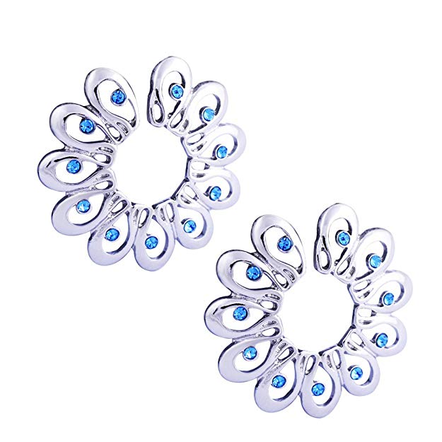 CrazyPiercing 1Pair Surgical Steel Blue Faux Crysta Tribal Floral Clip on Non-Pierce Fake Nipple Ring