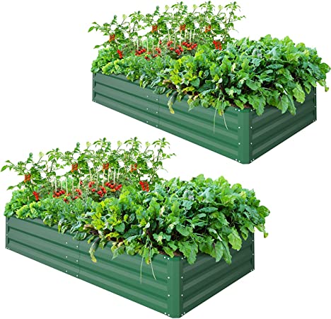 2 Pack Metal Raised Garden Beds for Vegetables, Set of 2 Ohuhu 6' x 3' x 1' Reinforced Galvanized Steel Raised Boxes with Baking Varnish, Planter Box Bed for Growing Vegetables, Flowers, Herbs