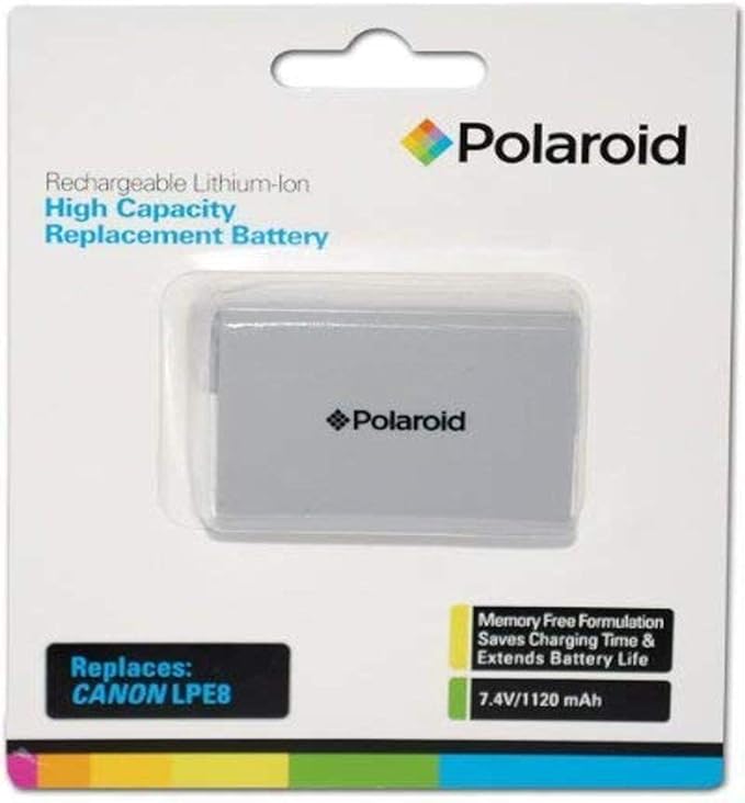 Polaroid High Capacity Canon LPE8 Rechargeable Lithium Replacement Battery (Compatible With: Canon EOS T3i, T2i)