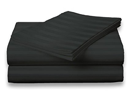 Full Size Black Classic Sateen Stripe Sheet Set