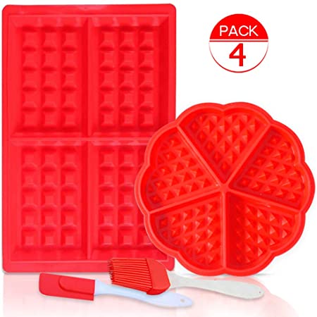 Slicone Waffle Mould, Silicone Baking Round & Square Waffles Mould Muffin Pans Baking Molds