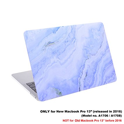 COSMOS Rubberized Plastic Hard Shell Cover Case for New MacBook Pro 13 inches (Model: A1706 & A1708, Released in 2016), Light Blue Marble Pattern (Light Blue Marble Pattern)