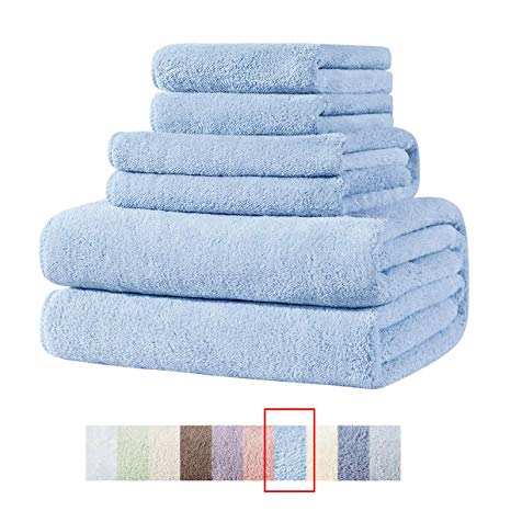 Super Soft Plush Highly-Absorbent Premium Family Microfiber Quick-Dry Towel Sets, 1 Bath Towel 1 Hand Towel and 2 Washcloths, Clearance Set-Blue