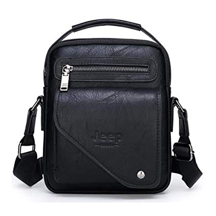 JEEP BULUO Leather Messenger Shoulder Bags For Men New Fashion(Black)