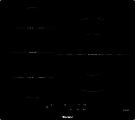 Hisense I6337C - Placa Inducción 3 zonas, 1 con foco gigante 32 cm, 2 conectadas entre si área Bridge, encimera de 60 cm, bloqueo infantil y terminación biselada