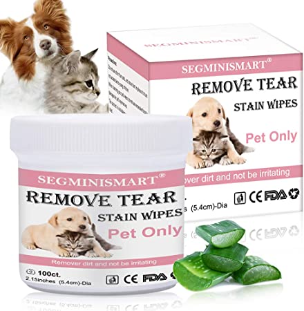 SEGMINISMART Pet Eye Wipes, Pet Tear Stain Wipes, Pet Wipes, Pet Eye Stain Remover Wipes for Dogs Cats, Best Natural Eye Crust Treatment for White Fur, 100 Pre Soaked Cotton Pads