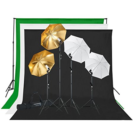 Square Perfect 2814 Professional Quality Photography Studio Lighting and Background Kit with Muslin Backdrops