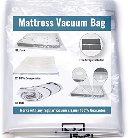 King/California King Mattress Vacuum Bag for Moving . Compress Mattress Double Zip Seal & Leakproof Valve. Huge Mattress Bag for Moving. Three Straps Included