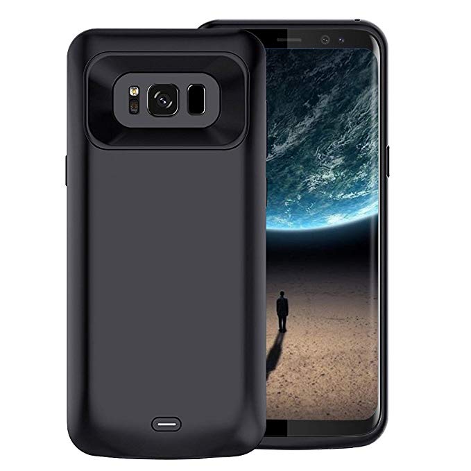 Galaxy S8 Plus Battery Case, 5500 mAh Slim Portable Rechargeable Extended Battery Pack Charger Case, Power Bank Charging Case with Kickstand for Samsung Galaxy S8 Plus-Black