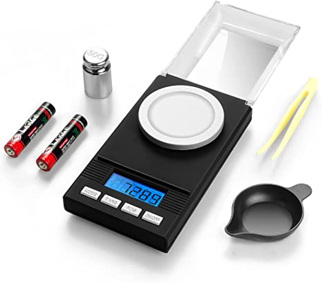 JamBer Digital Milligram Scale 50 X 0.001g for Jewelry with Calibration Tweezers and Weighing Pans
