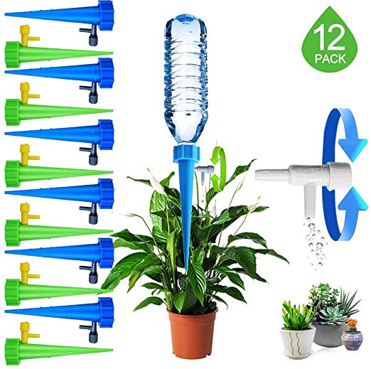 HEYLOVE Plant Waterer Self Watering Devices, Vacation Potted Plant Watering Spikes Automatic Drip Irrigation Water Stakes System with Control Valve Switch for Garden Plants Indoor & Outdoor