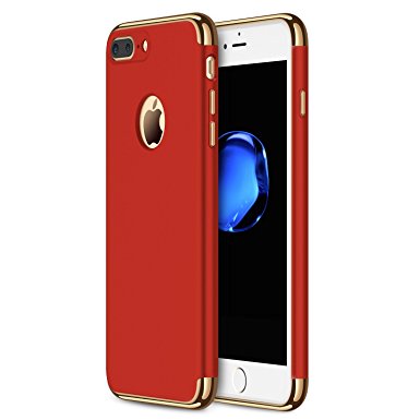 iPhone 7 Plus Case, RANVOO 3 in 1 Anti-Scratch Anti-fingerprint Shockproof Electroplate Frame with Non Slip Coated Surface Excellent Grip Case for iPhone 7 Plus, Red
