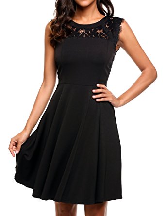 Beyove Women's A-Line Sleeveless Pleated Lace Party Cocktail Dress