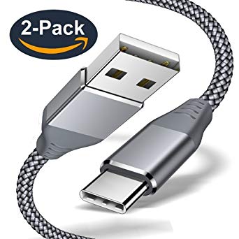 USB Type C Cable, Powerman USB C Cable [2Pack-6.6FT],USB A to USB-C Charger Fast Charging Nylon Braided Cord for Samsung, Galaxy S9 S8 Plus, Google Pixel, LG, Nintendo Switch, Moto Z2, OnePlus (Grey)