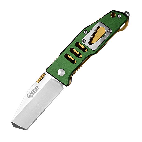 KUBEY EDC Multitool Pocket Folding Knife with Clip,Stainless Steel Tanto Blade,Anodized Aluminum Handle Glass Breaker Opener,3-4/5-Inch Closed