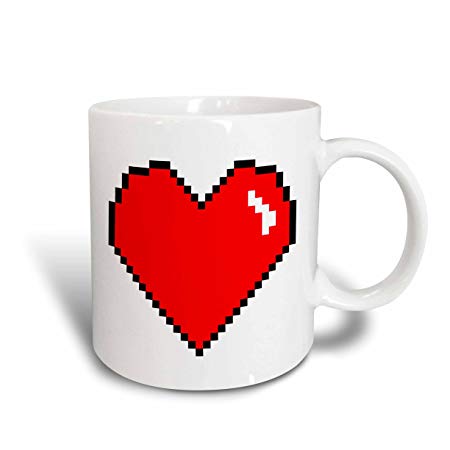 3dRose mug_193467_2 Pixel Heart Red Ceramic Mug, 15-Ounce