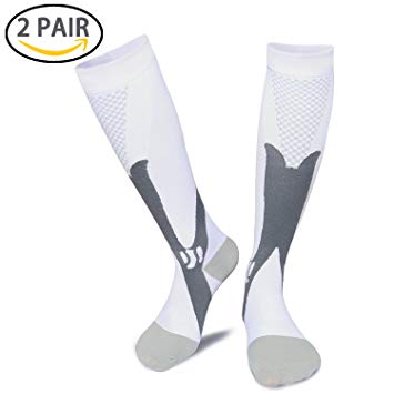Aonsen Compression Socks for Men & Women (2 Pair), Compression Stockings (20-30 mmHg) for Running, Medical,Flight Travel, Pregnancy, Shin Splints, Circulation & Recovery - White