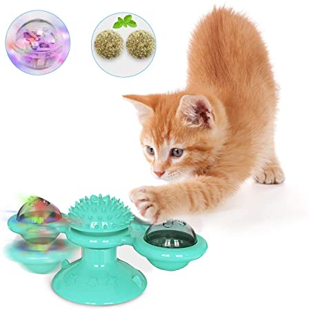 Yidarton Windmill Cat Toys Indoor Cats Turntable Interactive Teaser Cat Toy Led Catnip Ball Scratching Tickle Cats Hair Brush Funny Toy