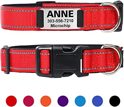Taglory Personalized Dog Collar with Name Plate,Custom Engraved Pet ID Tags No Noise,Reflective Collars Training for Small Medium Large Dogs