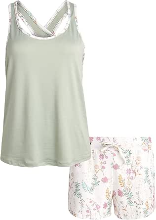 Lucky Brand Women's Pajama Set - 2 Piece Cross Back Tank Top and Sleep Shorts (S-XL)