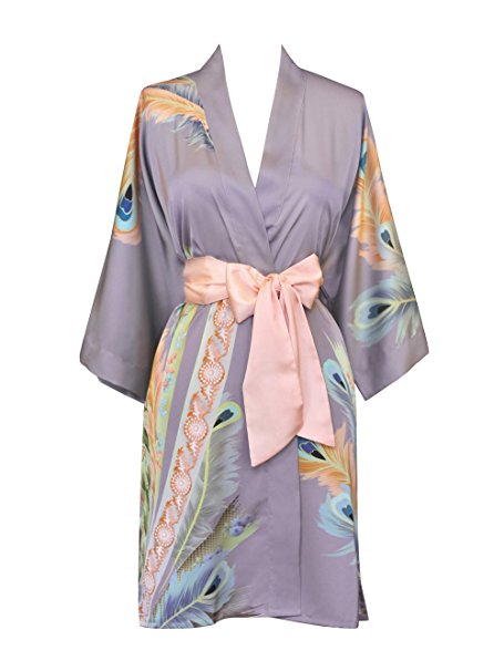 Old Shanghai Women's Kimono Robe Short - Watercolor Floral
