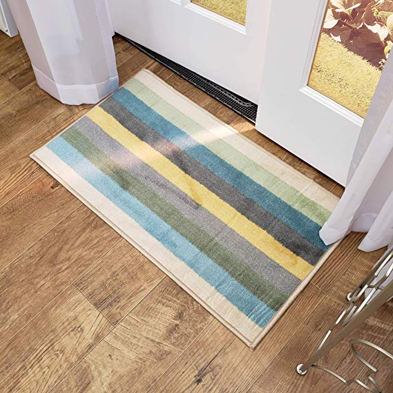 Maxy Home Adaline Stripes Soft Cut Pile Non Slip 18" x 31" New Trend Indoor Door Mat, Earthy Colors