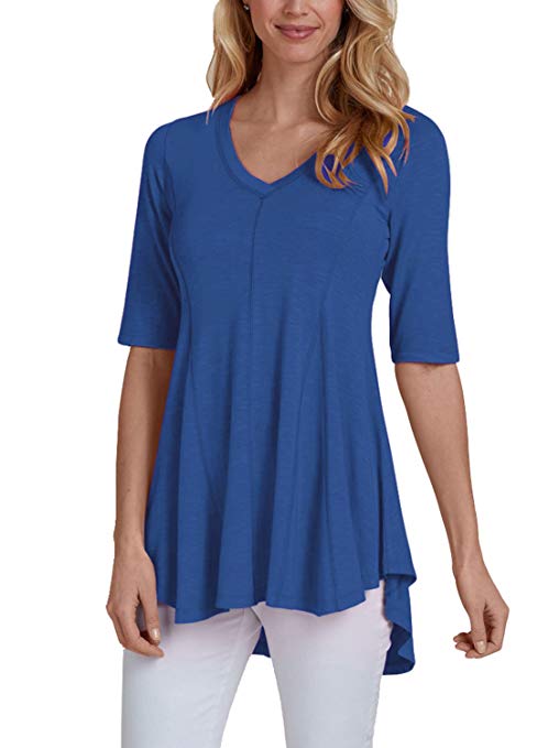 FARYSAYS Women's Summer Casual Short Sleeve V Neck Flowy Tunic High Low T Shirt Blouse Tops