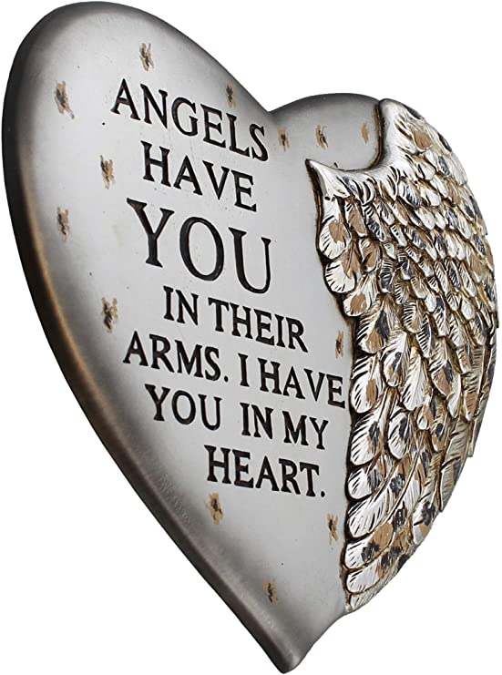 Angel Wing Heart Memorial Plaque - Wall & Garden - Angels Have You In Their Arms I Have You In My Heart