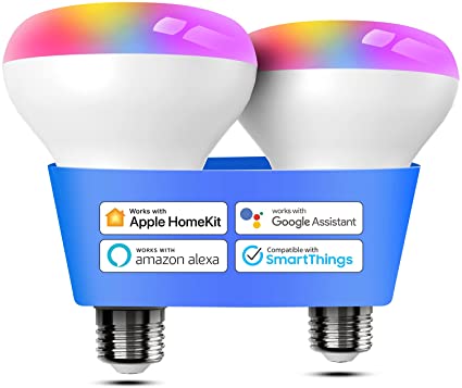 Smart Light Bulb, Meross BR30 Flood Wi-Fi LED Bulbs Compatible with Apple HomeKit, Alexa, Google Assistant and SmartThings, Dimmable E26 Multicolor 2700K-6500K RGB, 1300 Lumens 100W Equivalent, 2 Pack