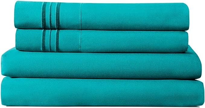 Elif Twin Size Bed Sheets Set – Cooling Bedding Sets, Extra Soft - Deep Pocket, Machine Washable, Easy Care - Wrinkle Free and Fade Resistant - 3 Piece Bedding (Teal, Twin)