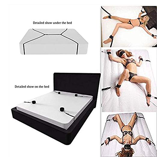 Soft and Comfortable Bed Set with Adjustable Ankle Wrist Cuffs, Black Nylon Straps