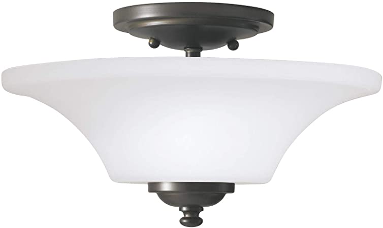 Feiss SF240ORB Barrington Glass Semi Flush Ceiling Lighting, Bronze, 2-Light (13"Dia x 8"H) 120watts