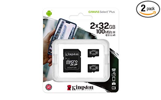 Kingston 32GB microSDHC Canvas Select Plus 100MB/s Read A1 Class10 UHS-I 2-Pack Memory Card   Adapter (SDCS2/32GB-2P1A)