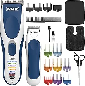 WAHL Colour Pro Kit combiné sans fil pour homme, tondeuse à cheveux, tondeuse à cheveux pour homme avec tondeuse à barbe, guide de tondeuse à code couleur, kit de toilettage