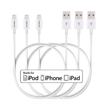 3-Pack Poweradd Apple MFi Certified 8-Pin Lightning to USB Cable Charge and Sync for iPhone 6s Plus  6s  6 Plus  6  5s  5c  5 iPad Pro iPad Air 2  1 iPad mini 4  3  2 iPad 4th gen iPod touch 5th  6th iPod nano 7th - 33 Feet 1 Meters - White