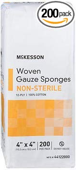 McKesson Woven Gauze Sponges 12-Ply 4"x4" - 200 ct