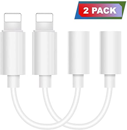 IKHISHI Lightning to 3.5mm Headphone Adapter Earbud Earphones Adapter 2Pack, Compatible with iPhone X/XS/Max/XR 7/8/8Plus iOS 11/12/13 Plug and Play (White)