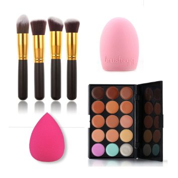 U-beauty 15 Colors Contour Face Cream Makeup Concealer Palette   4PCS Powder Brush With Free Foundation Puff Sponge And Brush Egg
