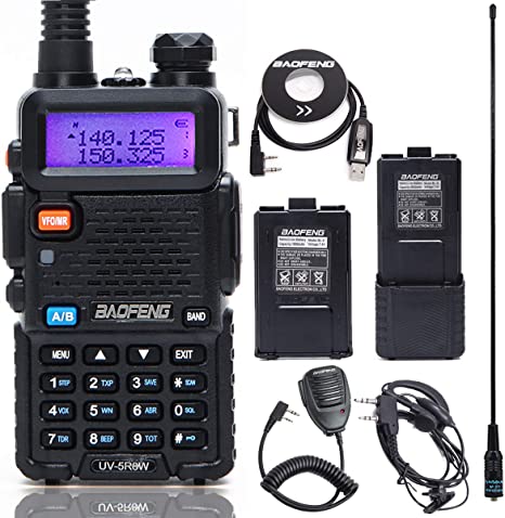 BaoFeng UV-5R 8 Watt High Power VHF UHF Dual Band Two Way Radio Tri-Power 8/4/1W Portable Ham Radio with one More 3800mAh Battery,Speaker, Antenna, USB Program Cable and Earpiece