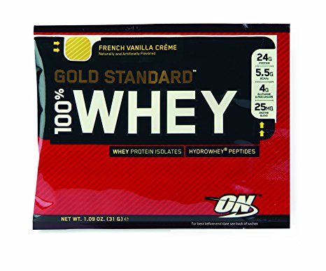 Optimum Nutrition Gold Standard 100% Whey Protein Powder Sachets, French Vanilla Creme, Pack of 24