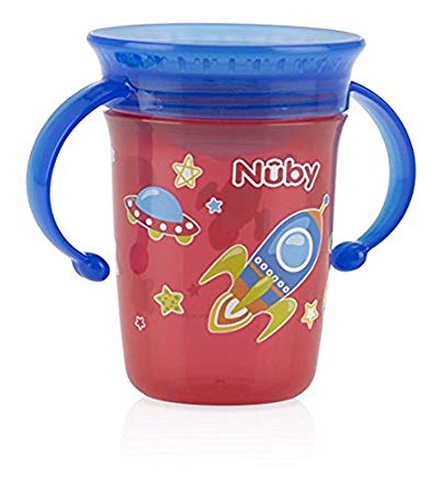 Nuby 1pk No Spill 2-Handle 360 Degree Printed Wonder Cup (Red)