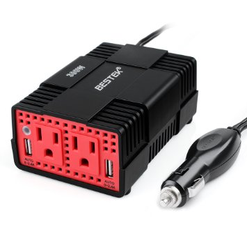 BESTEK 300W Power Inverter Dual 110V AC Outlets and 4.8A Max Dual USB Ports